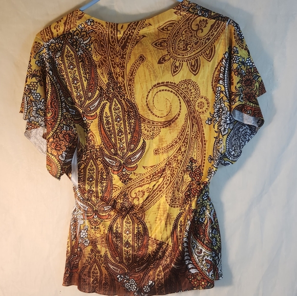 Appropriate Behavior Blouse Women Butterfly Sleeve Silky Damask Yellow - Picture 3 of 4